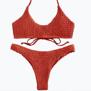 SHIRRED HALTER CHEEKY BIKINI SET